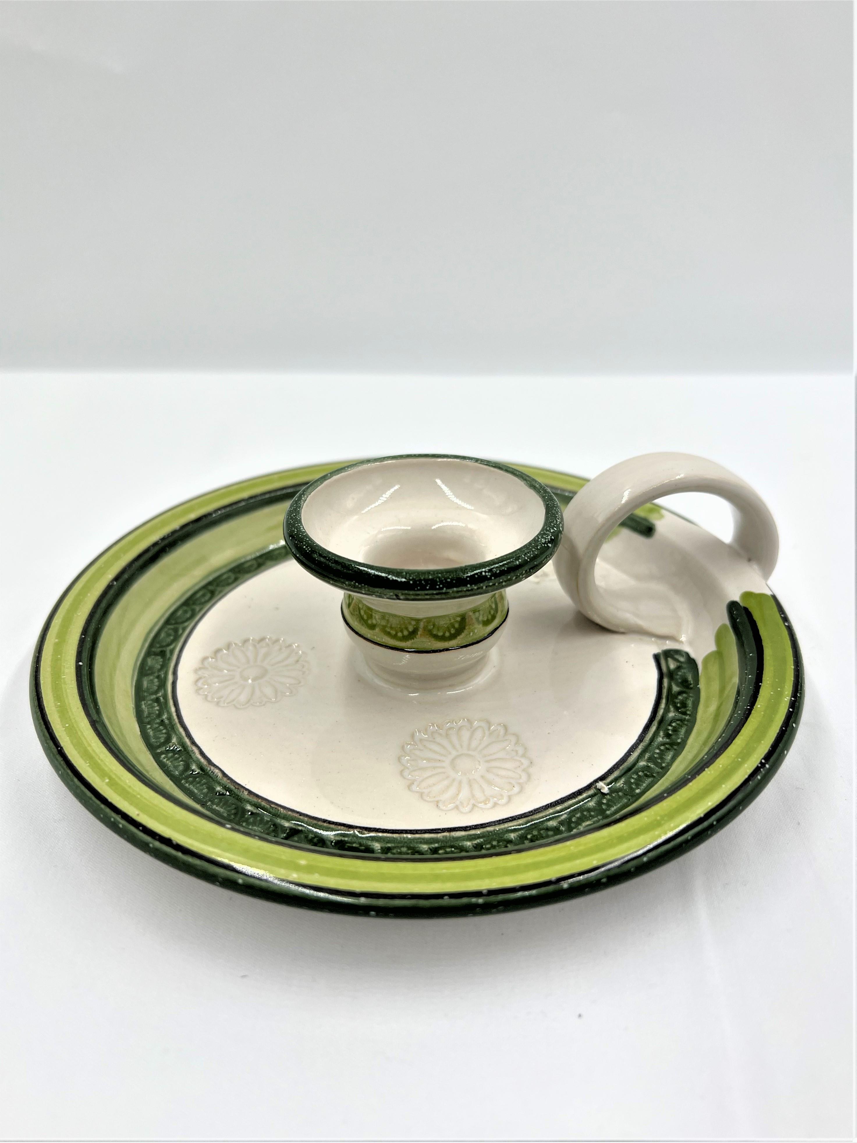 Kerzenhalter Keramik grün gemustert