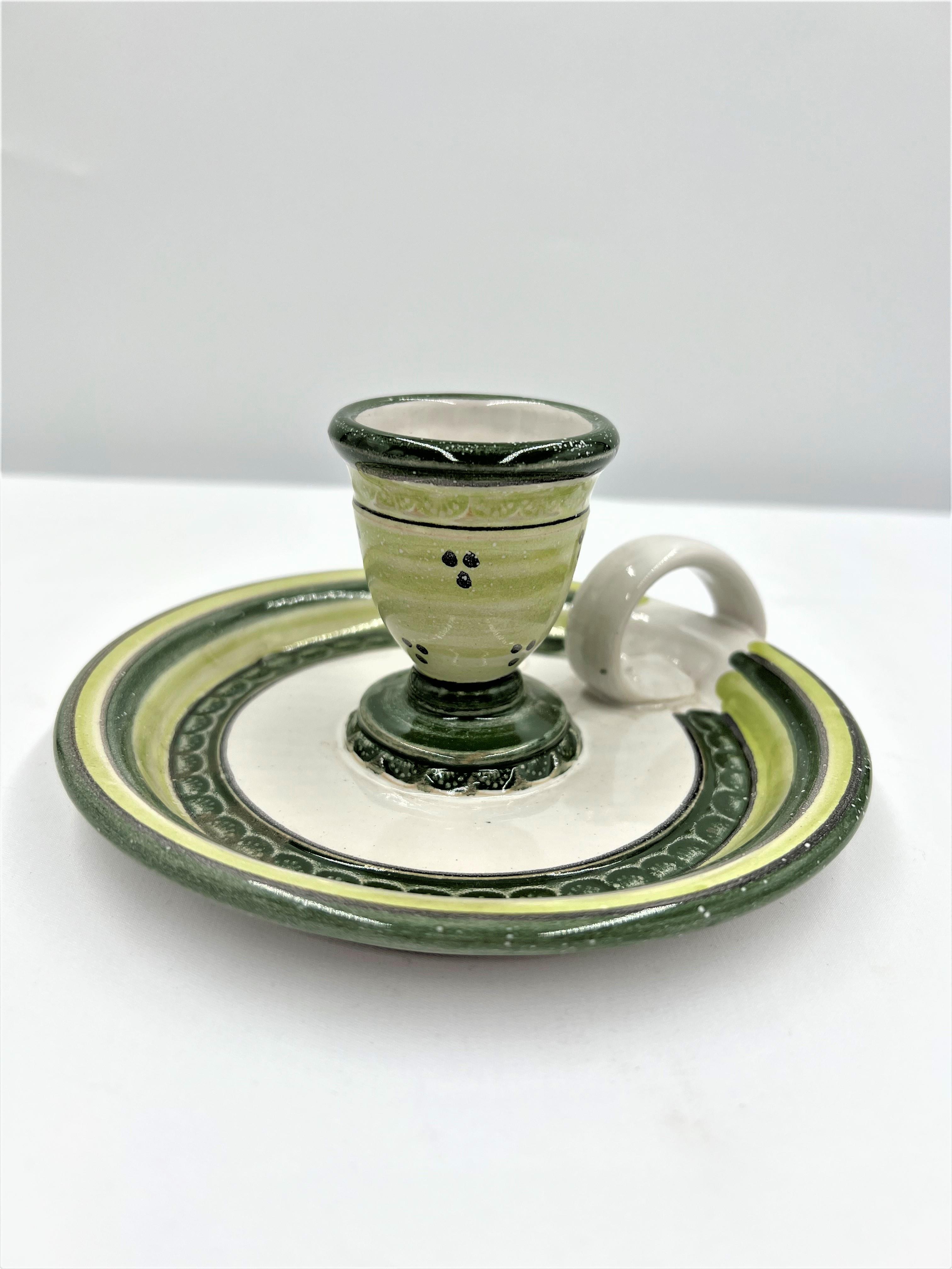 Kerzenhalter Keramik grün-weiß 14,5 cm